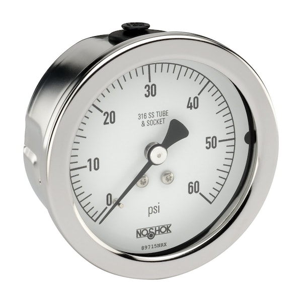 Vacuum Gauge, 6" 304SS Case, 316SS Internals, 30 vac, 1/2 NPT Male Back Conn, Glycerin Filled, 304SS Front Flange